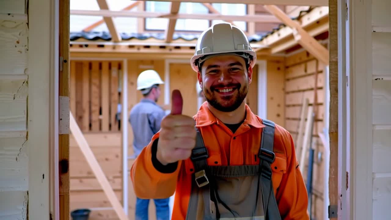 A man in a construction uniform is smiling and posing for a picture
