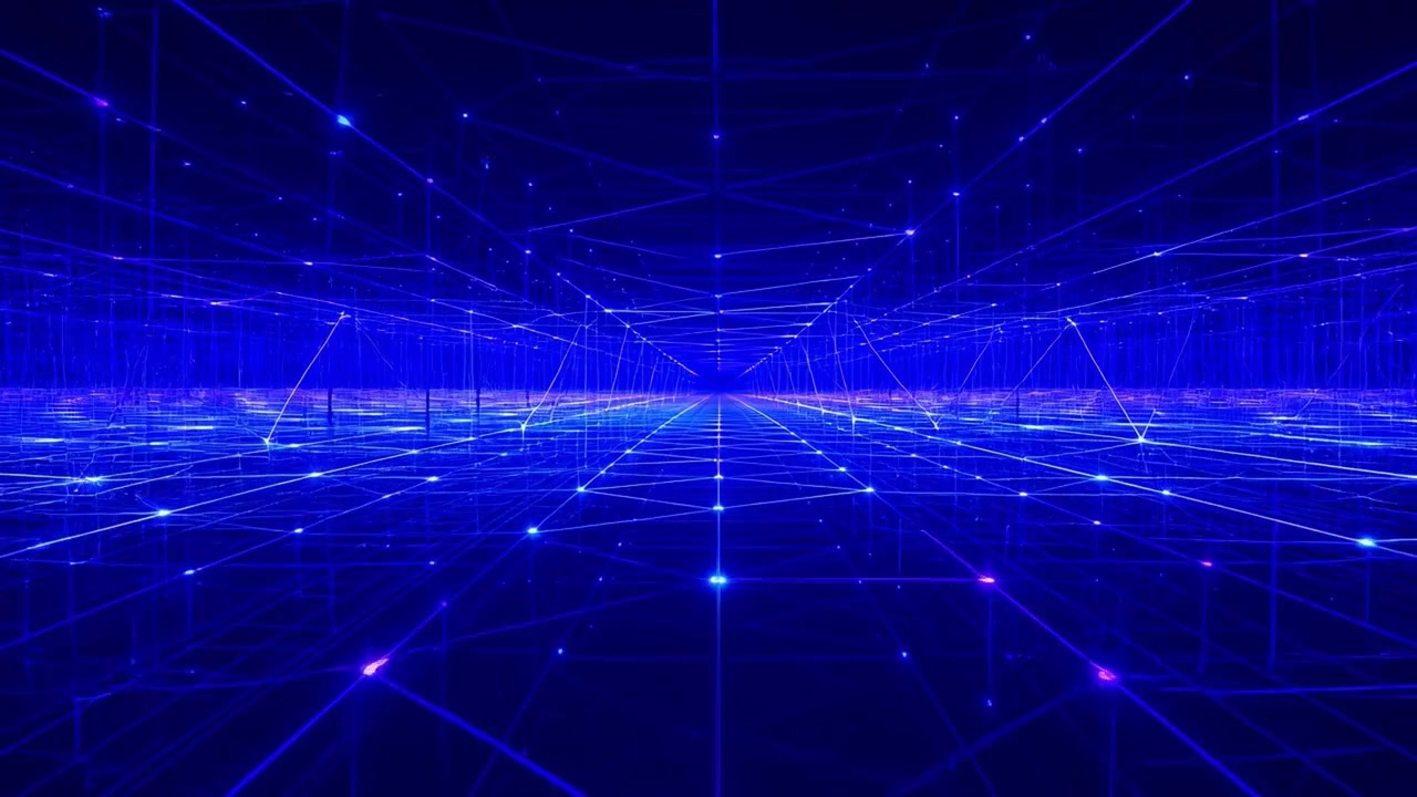 Abstract Digital Grid Network Moving Through Blue Cyberspace