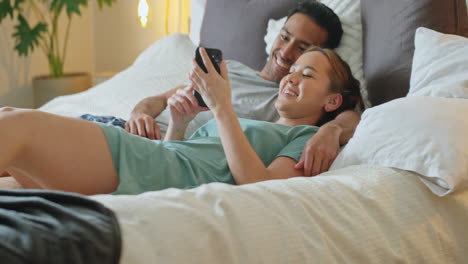 asian couple, phone and social media