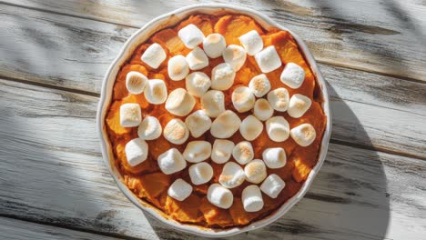 Delicious-Sweet-Potato-Casserole-Topped-With-Marshmallows-on-Rustic-Table