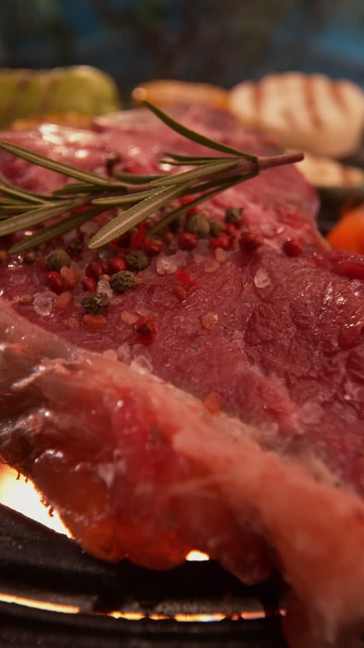 Close-up of Grilled Steak with Rosemary and Spices