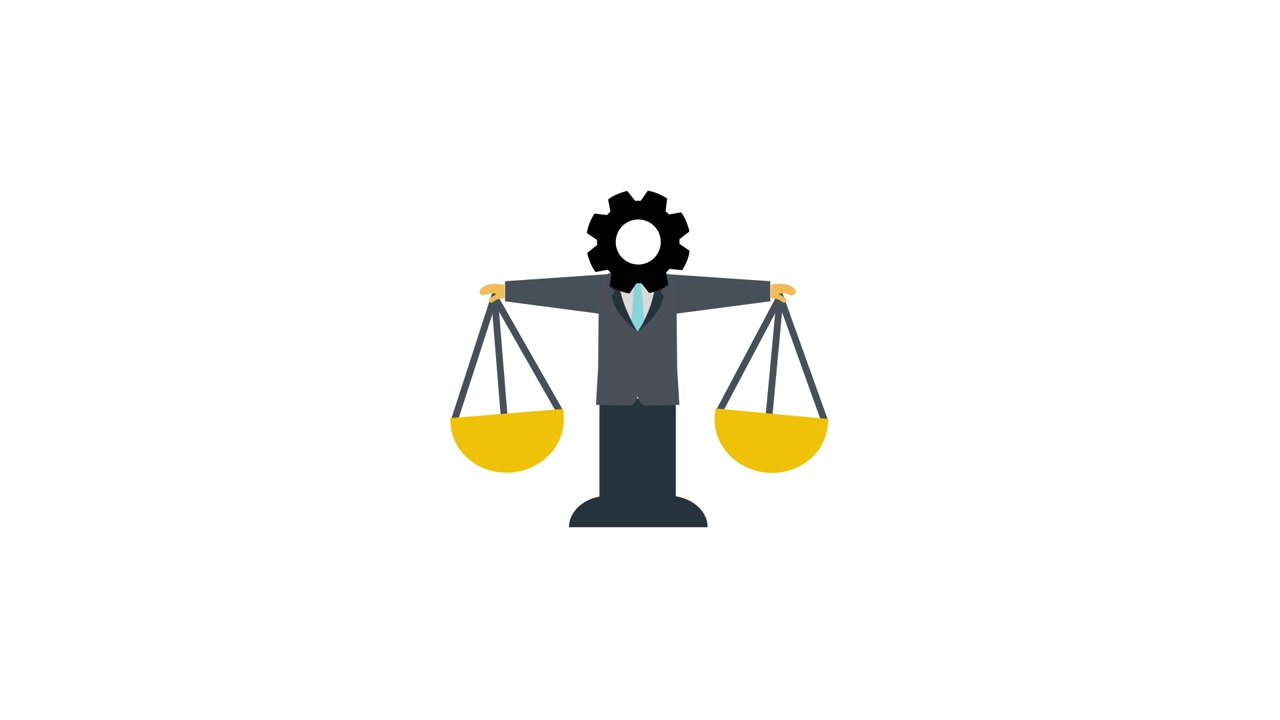 Icona animata che rappresenta giustizia e equilibrio negli affari