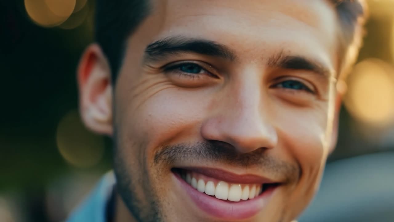 hombre sonriente con ojos azules