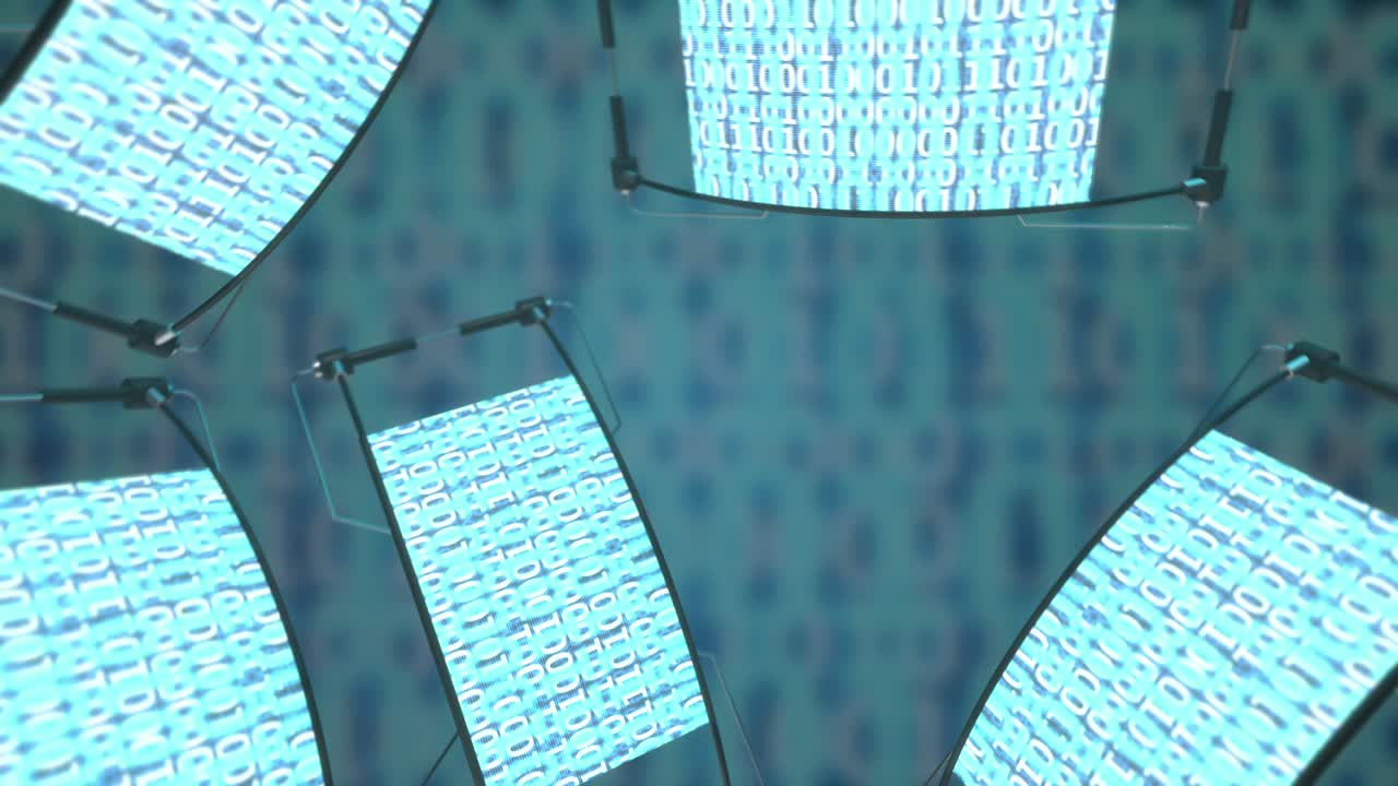 Futuristic Computer Screens with Binary Code