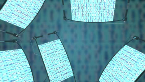 futuristic computer screens with binary code