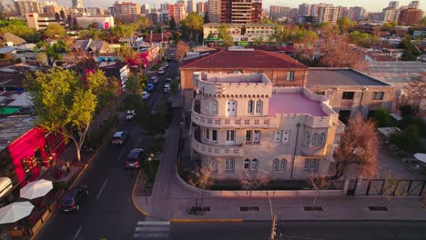 Aerial-View-of-Palacio-Sermini-Castillo-Los-Jesuitas-in-Chilean-Cityscape