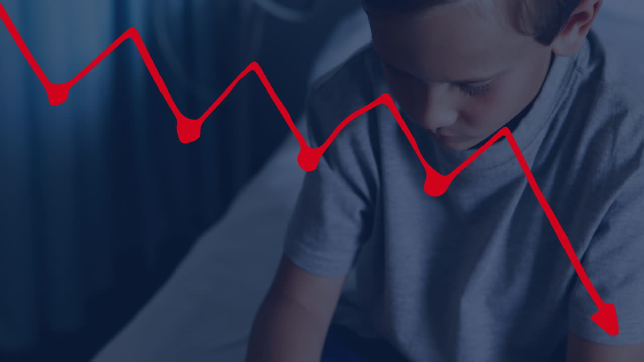 animazione di forme su un ragazzo caucasico che usa un tablet in ospedale