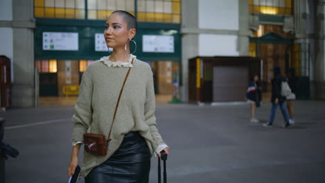 woman traveler at a train station