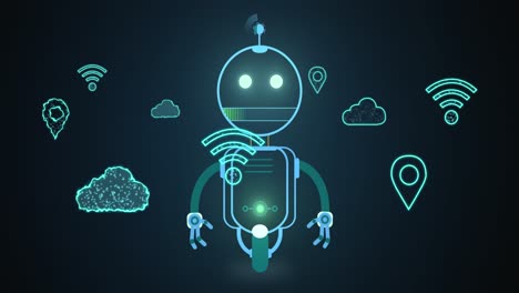 animación del icono de chatbot ai y los iconos de nube digital y wifi