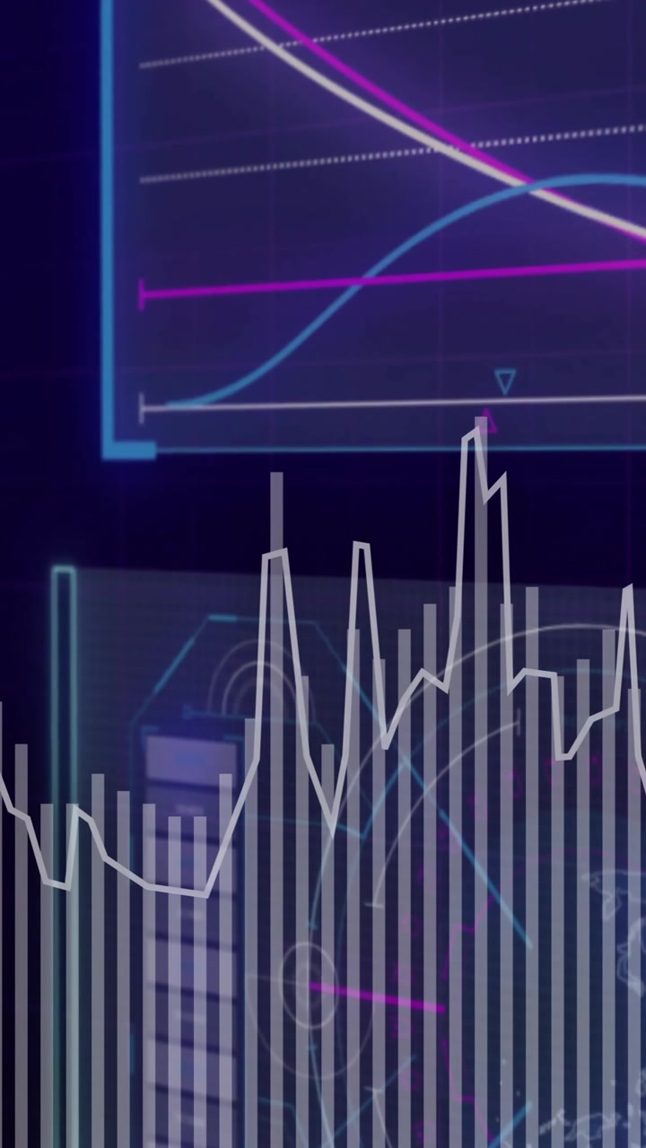Financial data and stock market analysis animation over digital graphs and charts
