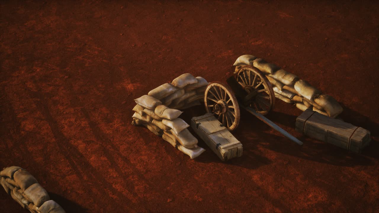 미국 내전 동안 모래 봉투 뒤에 총