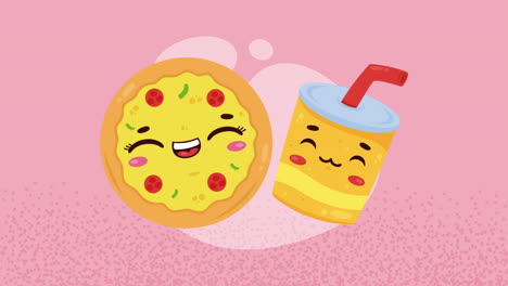 kawaii pizza and drink