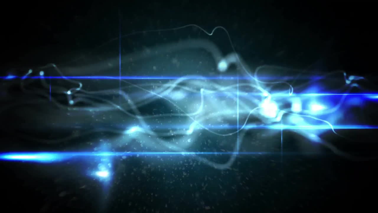 Creating abstract energy pattern, glowing blue light waves and particles animation