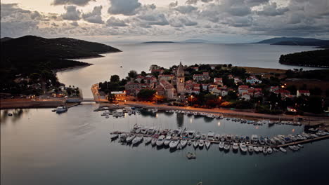 stunning cinematic hyperlapse of osor croatia coastal village at dusk by the dock