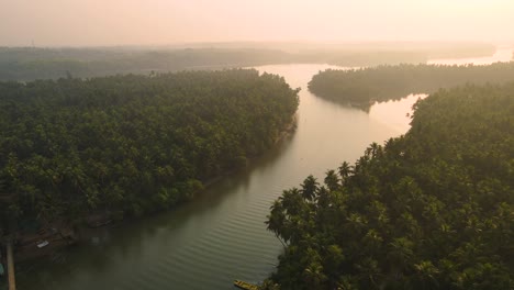 sunrise over a tropical river in kerala, india