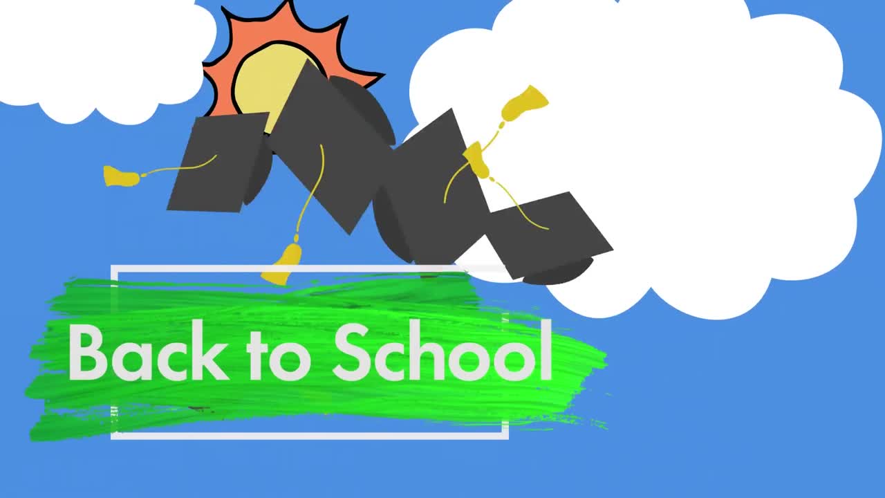 다시 학교에 졸업  ⁇ 이 하늘을 가로지르고 있습니다.