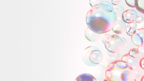 rotating bunch of glass spheres with dispersion rainbow colors loop. background for cosmetics or fashion. 3d render seamless animation