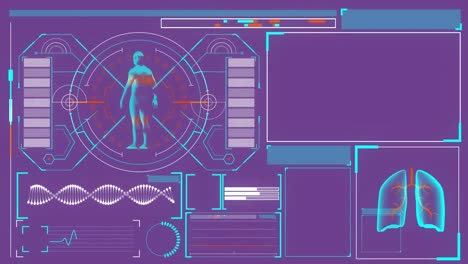 Digitale-Animation-Der-Digitalen-Schnittstelle-Mit-Medizinischer-Datenverarbeitung-Vor-Violettem-Hintergrund