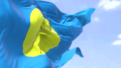 detalle de la bandera nacional de palau ondeando en el viento en un día despejado.