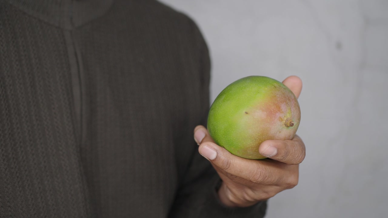 Close-up of Hand Holding a Fresh Green Mango