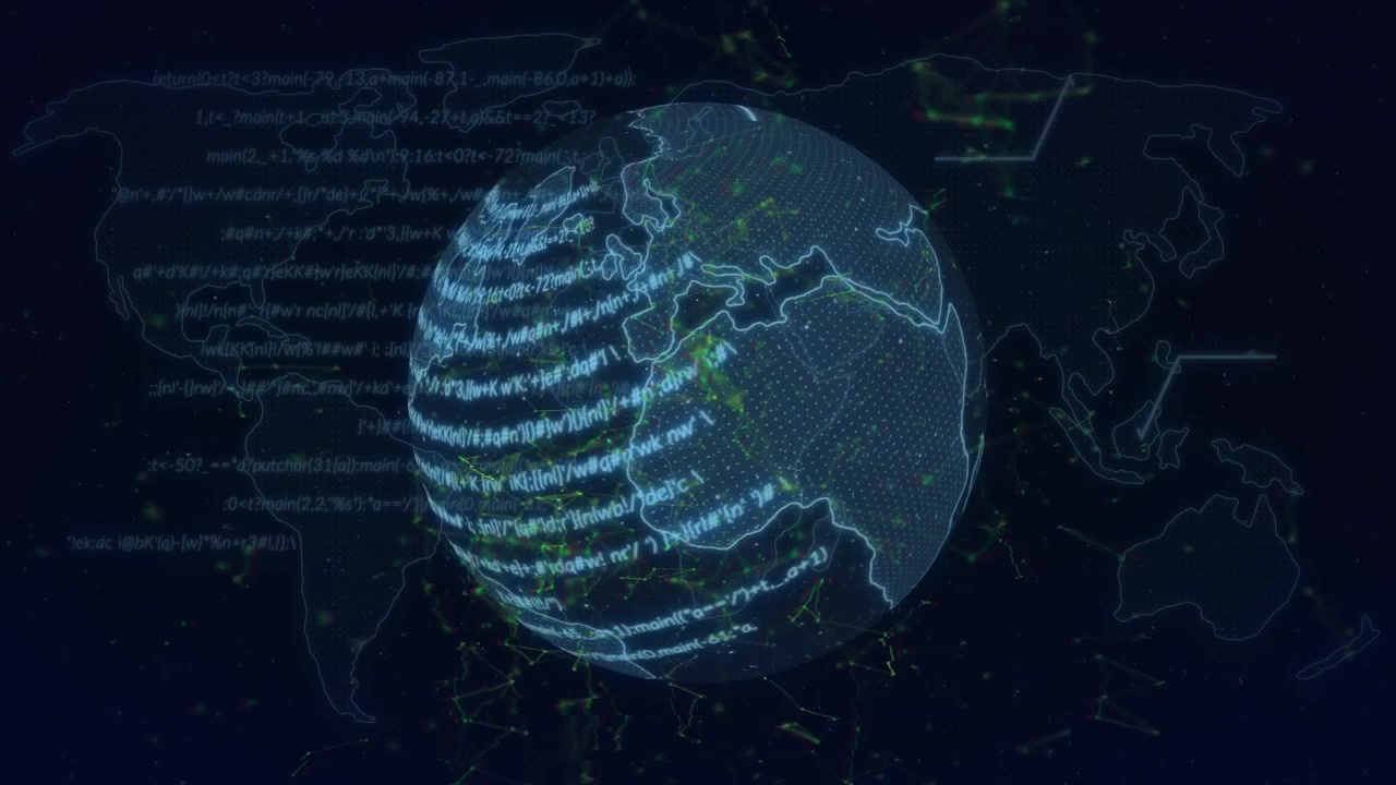 Digital Globe with Rotating Data Code and Network Connections