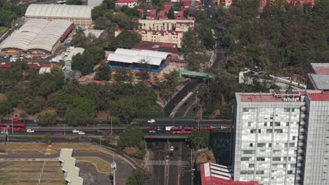 cars, traffic, urban life seen from a drone in cdmx