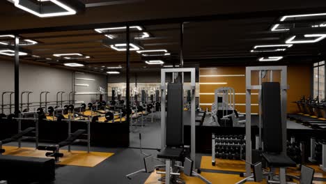 3d 렌더링 애니메이션으로 현대적인 체육관과 함께 인테리어 체육관의 영역. 현대적인 디자인과 함께 3d 시각화.