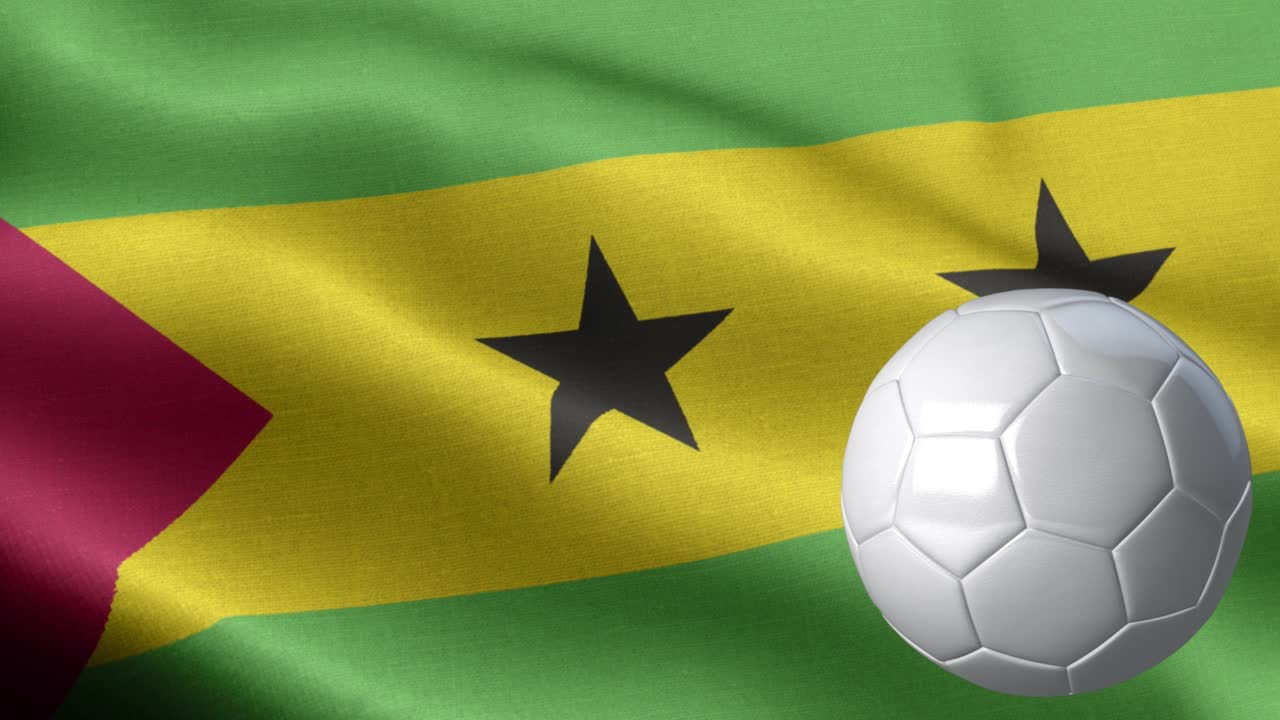Flag Of Sao Tome and Principe and soccer ball - Sao Tome and Principe Flag High Detail - National flag Sao Tome and Principe wave Pattern loopable Elements