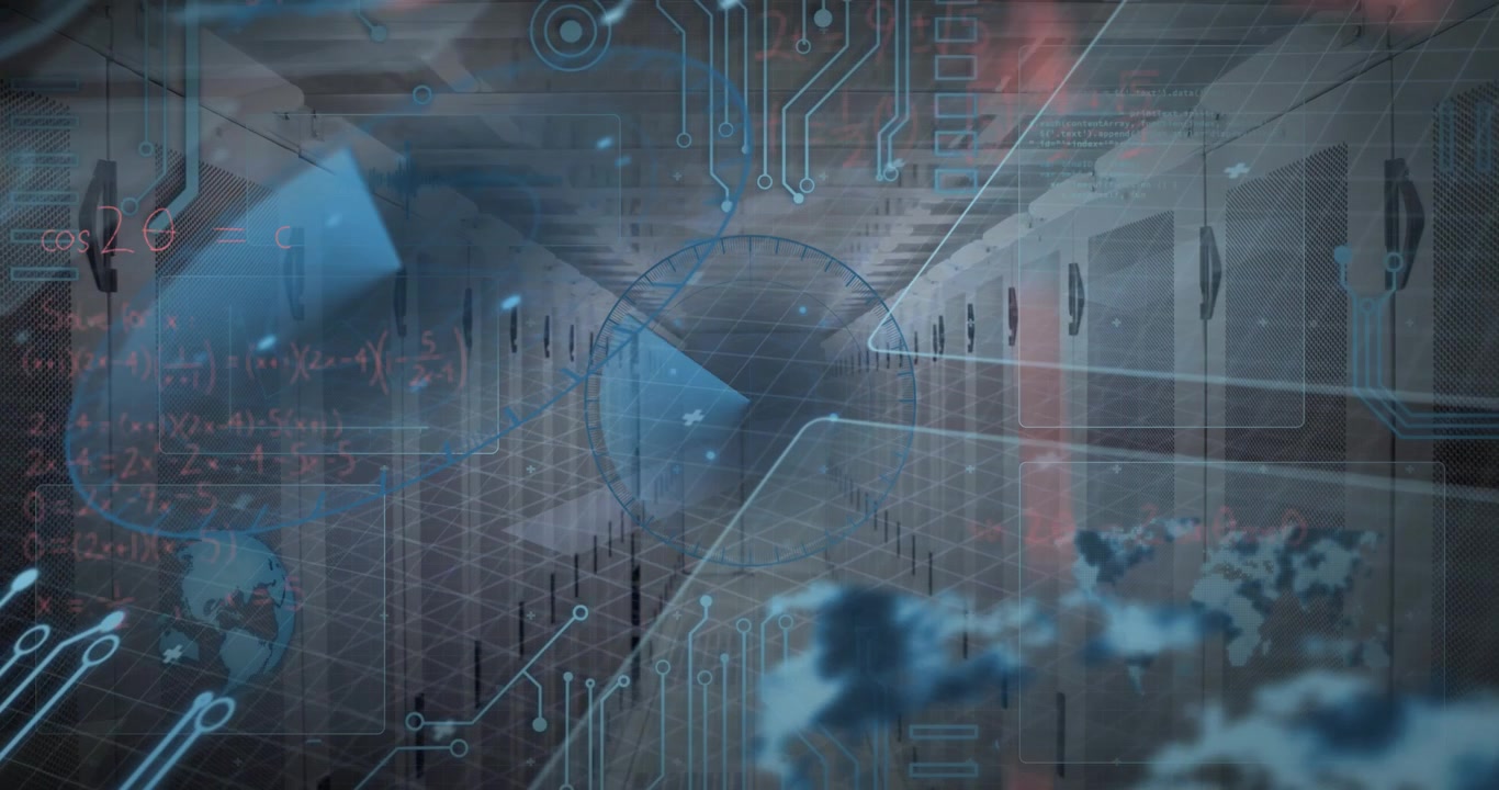 Animation of data processing over server room
