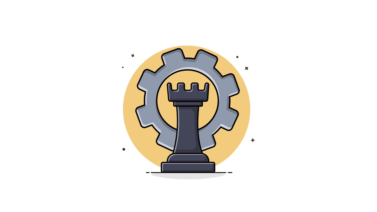 Animated Chess Rook with Gear and Circle Illustration