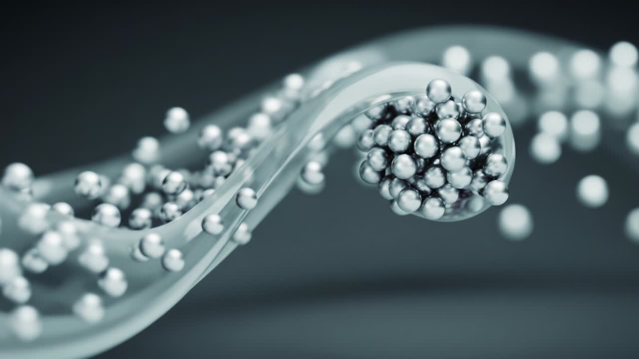 A mesmerizing visual representation of motion and fluidity, showcasing a dynamic wave interspersed with shiny metallic spheres, creating a captivating interplay of light and form that stimulates the imagination