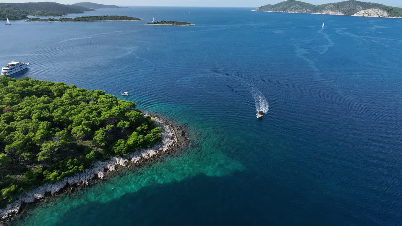 Speedboat at high speed for a ride near Pakleni Islands, Croatia.