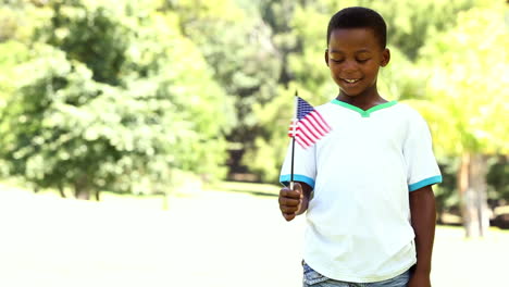 little boy waving the american flag