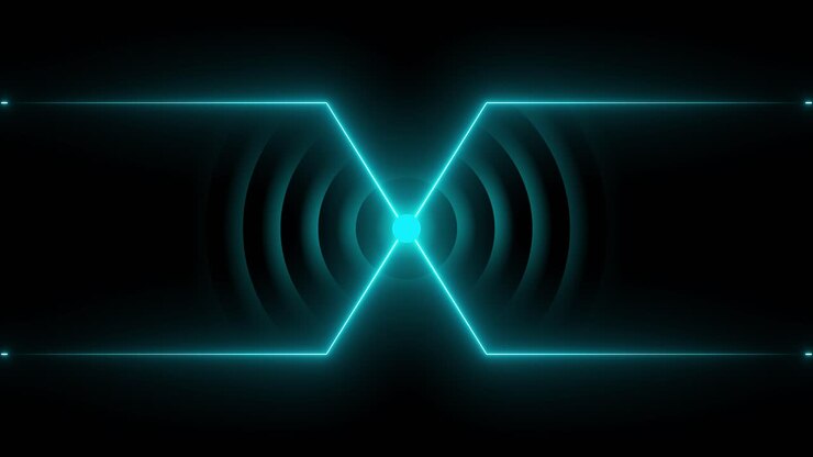 Glowing line tower signal waves animation isolated on black background