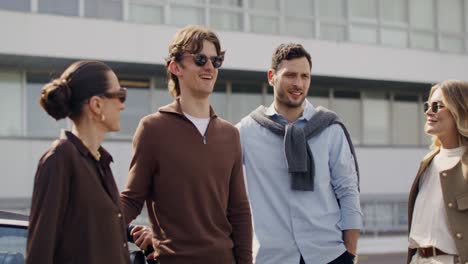 group of friends enjoying a conversation outdoors