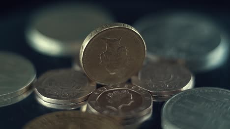 close-up of british one pound and twenty pence coins