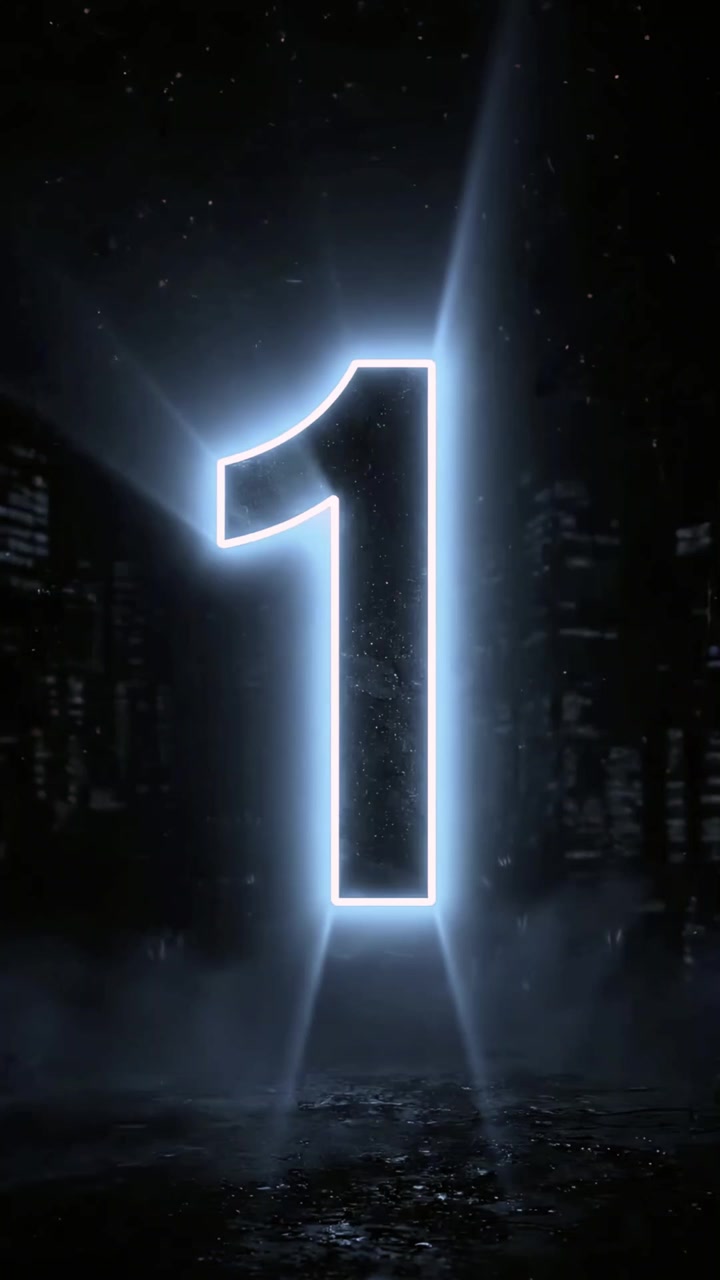 Cinematic Countdown from Three to One with Glowing Neon Numbers