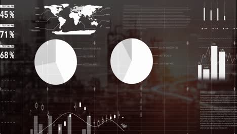 animación de estadísticas y procesamiento de datos sobre un fondo gris
