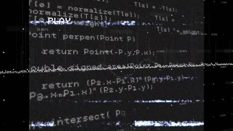 Animation-Von-Weißen-Daten,-Auf-Dem-Videowiedergabebildschirm-Mit-Interferenzen,-Auf-Schwarz