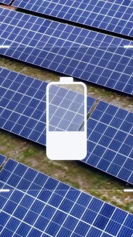 aerial view of solar panels with battery icon representing renewable energy storage