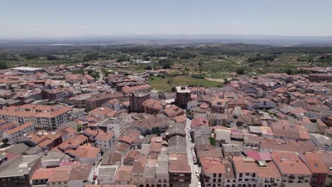 Aerial Panoramic of Jara&iacute;z de la Vera Rural cityscape, Western Spain
