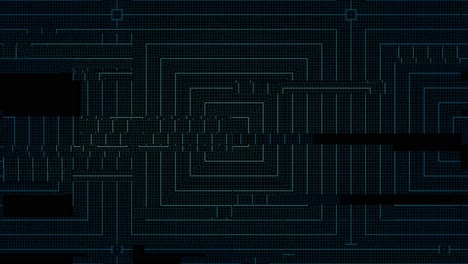 animación de estilo ciencia ficción de daño digital y fallo en la cuadrícula de visualización de auriculares de cuadrados