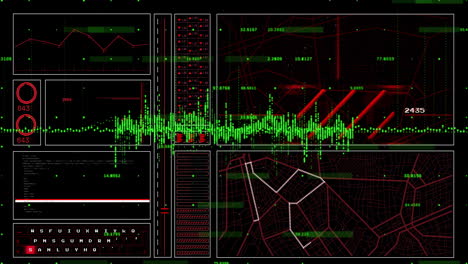 Animation-of-digital-data-processing-over-screens-on-dark-background