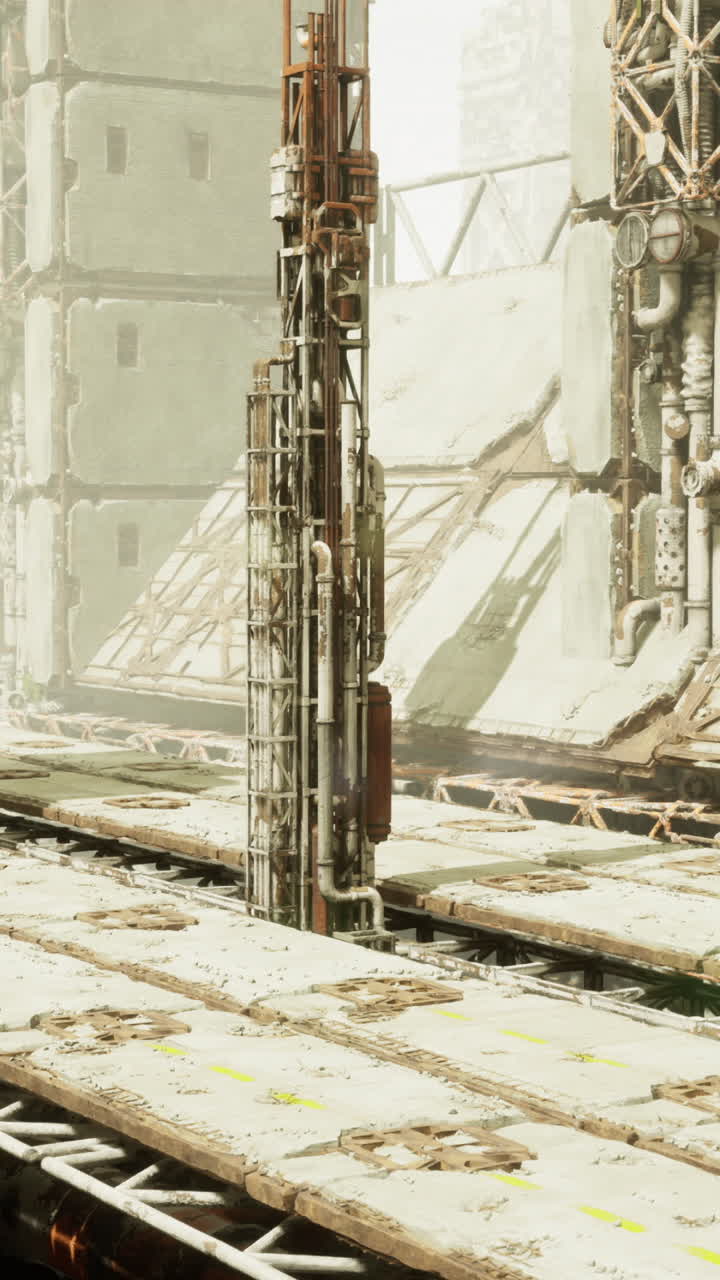 Industrial complex with futuristic architecture and weathered structures