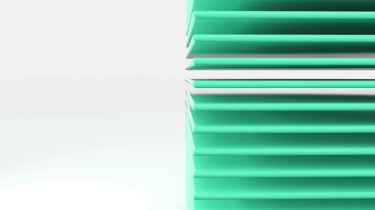 다양한 색상의 평면이 질을 벗기고 회전하는 기하학적 모양의 객체 세트 - 4k 원활한 루프 애니메이션 영상.