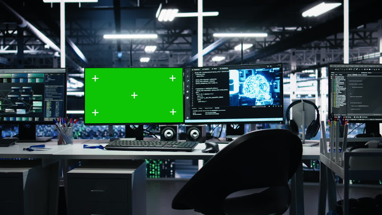 Ai Development Workstations In Data Center With Green Screen Monitors