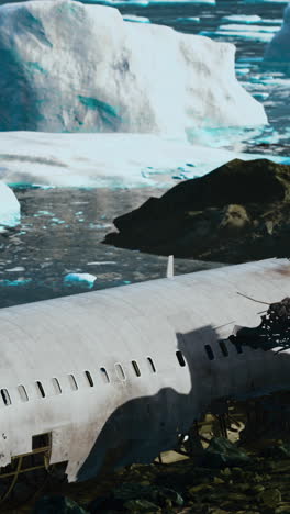 restos de un avión en un paisaje congelado