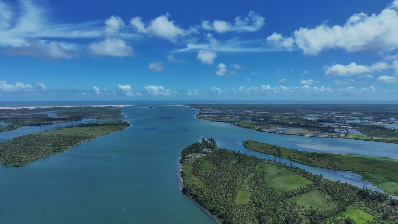 Drone view of islands along the São Francisco River near its mouth