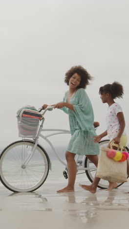 family enjoying free time by the sea