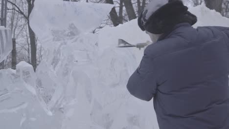 ice carving artist at work